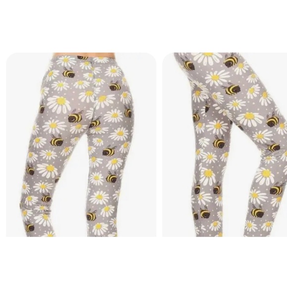 Daisies and bees make a cute pattern for these comfy One Size Fits All leggings - Picture 2 of 2